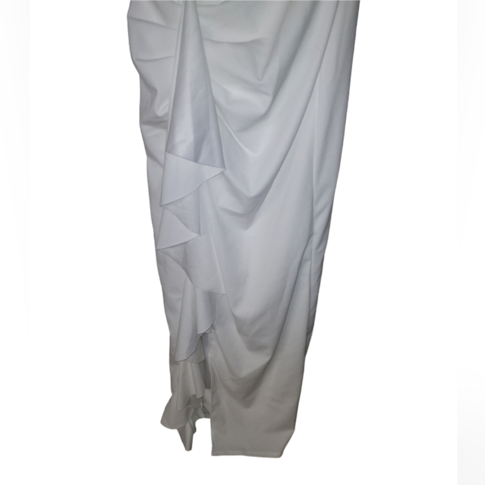 WINDSOR Maggie white Ruffled High Slit Crepe Formal Dress - Picture 7 of 10